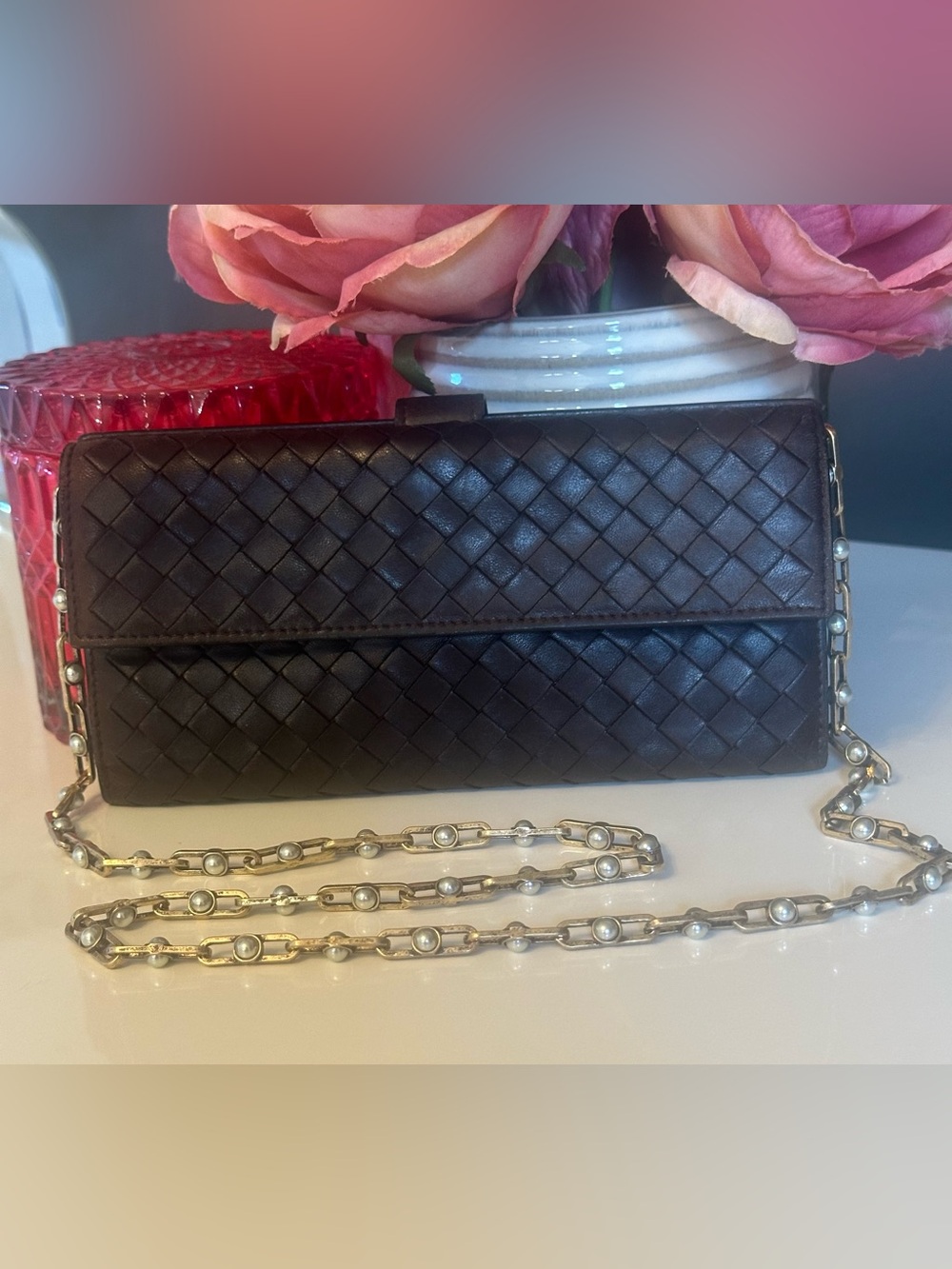 Bottega Veneta Intrecciato Chocolate Brown Long Wallet Flap Snap Authentic Italy